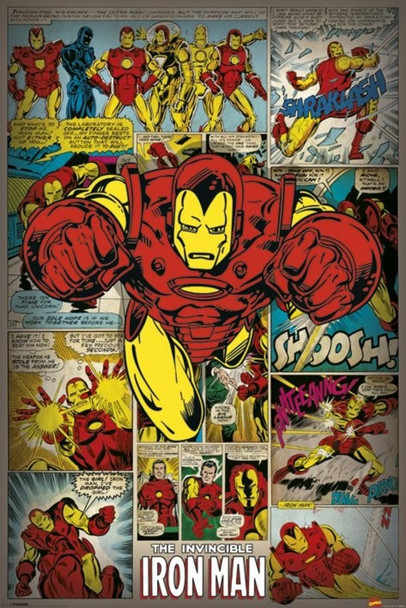 The Invincible Iron Man Superhero Marvel Comics Comic Book Character Panels Retro Cool Wall Decor Art Print Poster 24x36
