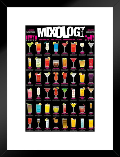 Mixology Cocktail Mixed Drinks Chart Matted Framed Wall Art Print 20x26 inch