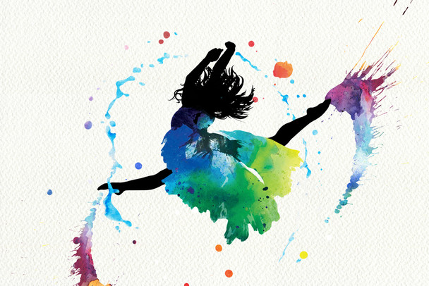 Dancing Girl Colorful Watercolor Cool Wall Art Print Poster 12x18