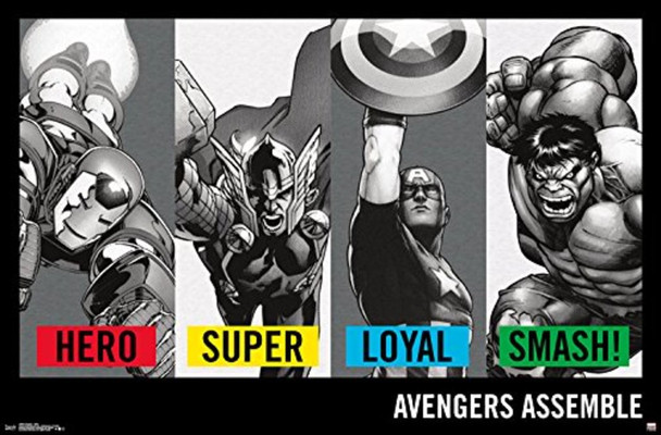 Avengers Assemble Superhero Traits Captain America Thor Hulk Iron Man Cool Wall Art Print Poster 34x22