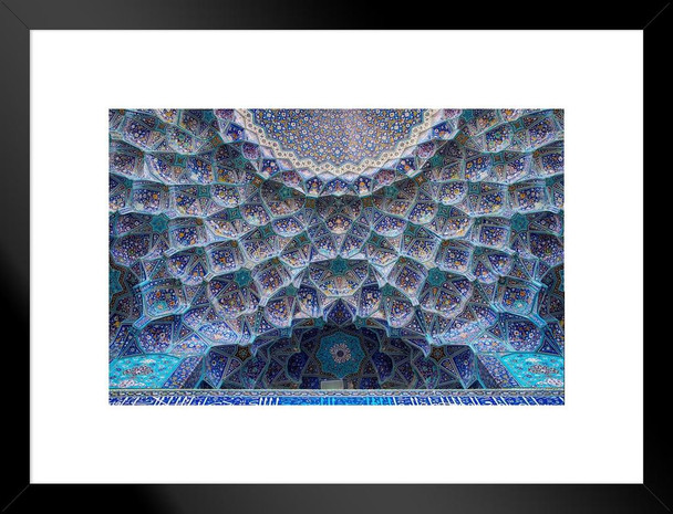 Islamic Patterns and Mosaics Iwan Entrance Of Emam Mosque Isfahan Iran Matted Framed Wall Art Print 26x20 inch