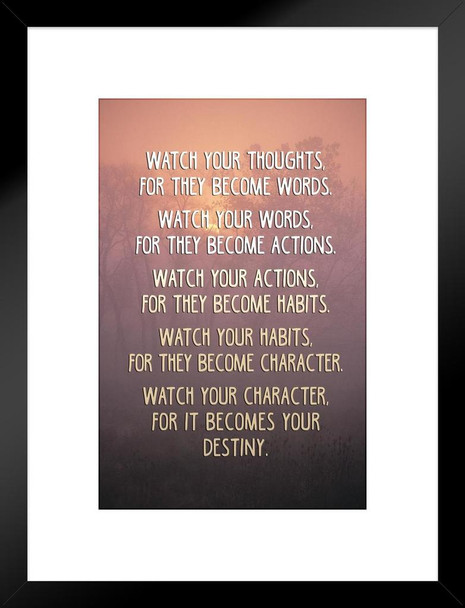 Watch Your Thoughts Sunset Photo Motivational Inspirational Teamwork Quote Inspire Quotation Gratitude Positivity Support Motivate Sign Good Vibes Social Work Matted Framed Art Wall Decor 20x26