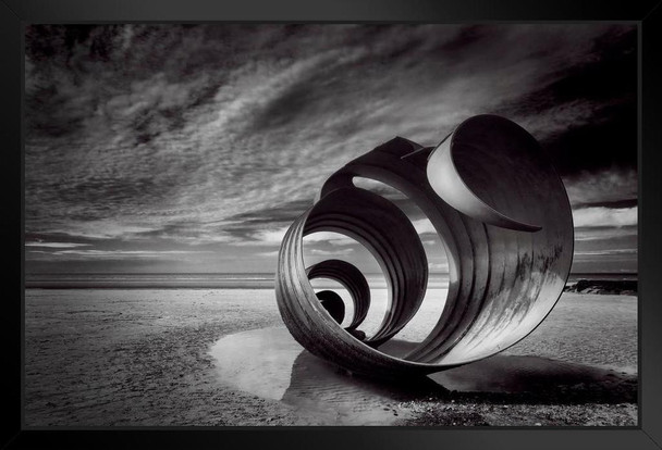 Marys Shell Cleveleys Beach Lancashire UK Black And White Black Wood Framed Art Poster 20x14