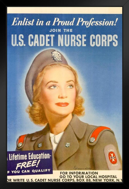Join The US Cadet Nurse Corps WPA War Propaganda Black Wood Framed Art Poster 14x20