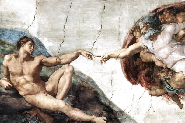Laminated Michelangelo The Creation Adam Fresco Sistine Chapel Ceiling 1512 Biblical Narrative Poster Dry Erase Sign 12x18