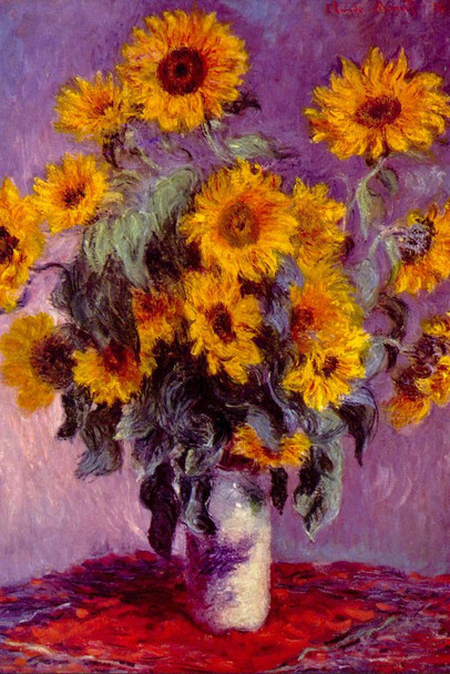 Laminated Claude Monet Bouquet of Sunflowers 1881 Impressionist Oil Canvas Still Life Painting Vivid Colors Poster Dry Erase Sign 12x18