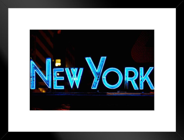 NYPD Manhattan Midtown Times Square Precinct New York City Neon Sign Photo Matted Framed Art Print Wall Decor 26x20 inch