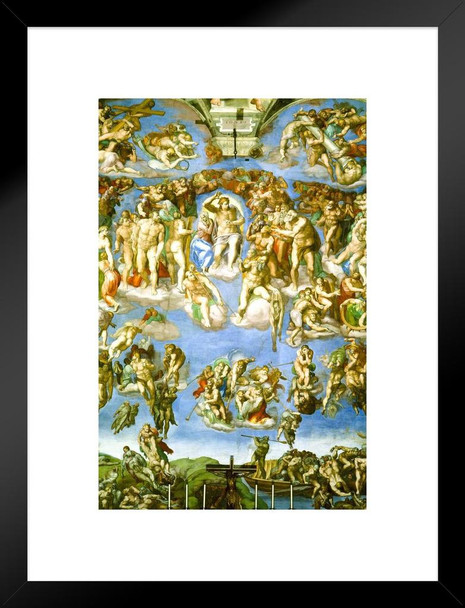 Michelangelo The Last Judgment Sistine Chapel Poster Fresco Behind Church Altar Vatican City Jesus Religious Matted Framed Art Wall Decor 20x26