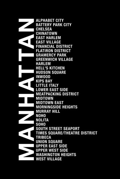 Neighborhoods Manhattan NYC New York City Chelsea Harlem Tribecca Time Square SOHO Black Sign Cool Wall Art Print Poster 24x36