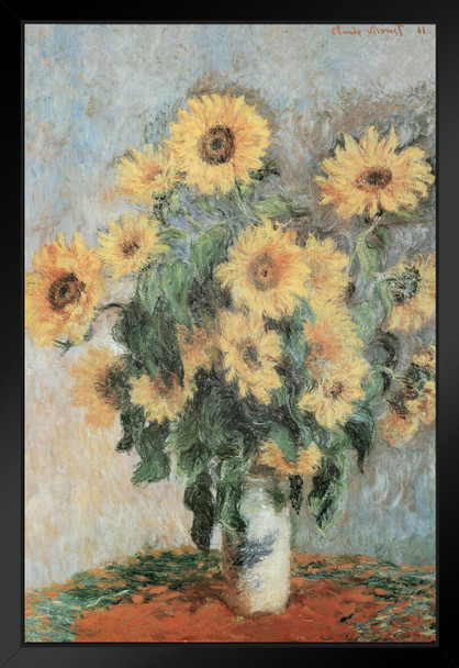 Claude Monet Bouquet of Sunflowers 1881 Impressionist Oil Canvas Still Life Painting Black Wood Framed Poster 14x20
