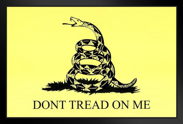 Gadsden Flag Historical Dont Tread On Me Rattlesnake Coiled Ready To Strike Yellow Black Wood Framed Poster 14x20