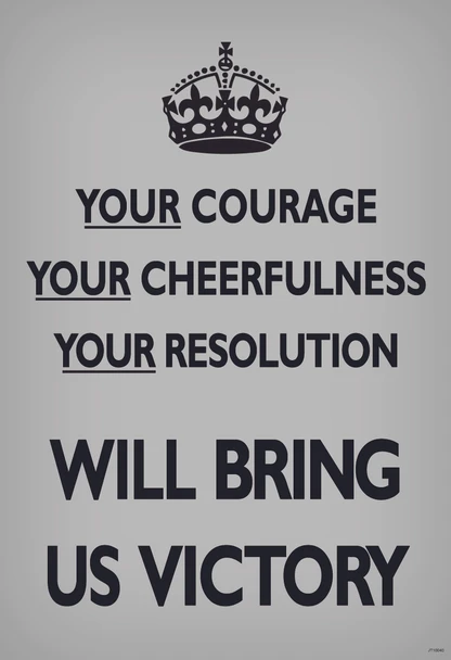 Your Courage Cheerfulness Resolution Will Bring Us Victory Black Gray British WWII Motivational Cool Wall Art Print Poster 12x18