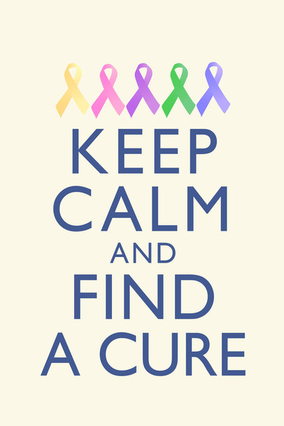 Cancer Keep Calm And Find A Cure Awareness Motivational Inspirational Rainbow Ribbons Cool Wall Decor Art Print Poster 12x18