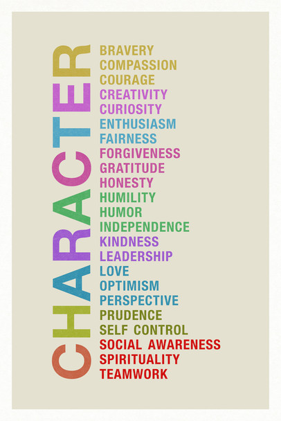 Character Bravery Compassion Courage Creativity Curiosity Colorful Motivational Inspirational Classroom Cool Wall Decor Art Print Poster 12x18