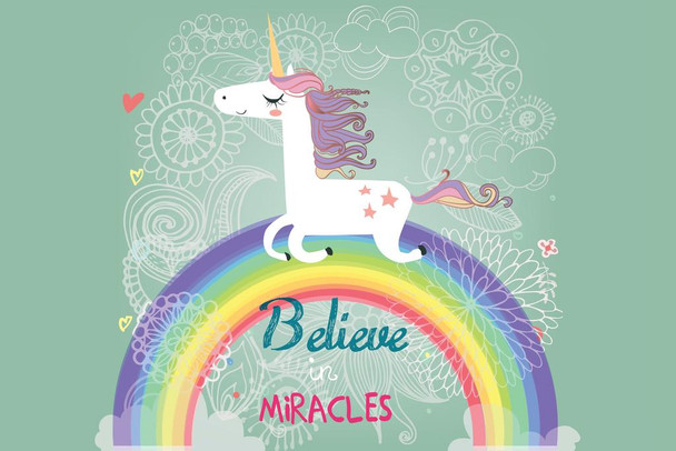 Believe In Unicorns Cute Unicorn On Rainbow Cool Huge Large Giant Poster Art 54x36