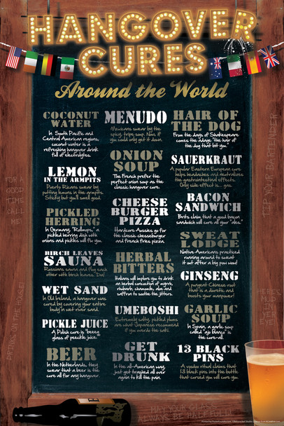 Hangover Cures Around the World Funny Cool Wall Decor Art Print Poster 12x18