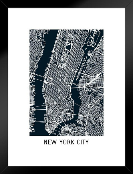 New York City Black Minimalist Art Map Art Travel World Map with Street Detail Map Posters for Wall Map Art Wall Decor Geographical Illustration Tourist Travel Matted Framed Art Wall Decor 20x26