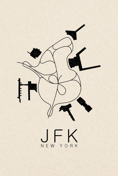 Laminated JFK New York Airport Map Art Poster Dry Erase Sign 12x18