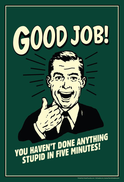 Good Job! You Havent Done Anything Stupid in 5 Minutes! Retro Humor Stretched Canvas Wall Art 16x24 inch