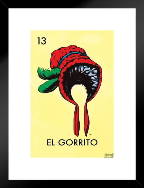 13 El Gorrito Bonnet Hat Loteria Card Mexican Bingo Lottery Matted Framed Art Print Wall Decor 20x26 inch