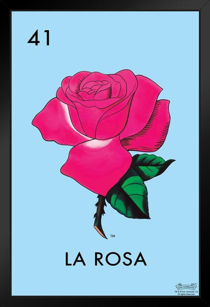 41 La Rosa Rose Loteria Card Mexican Bingo Lottery Black Wood Framed Art Poster 14x20