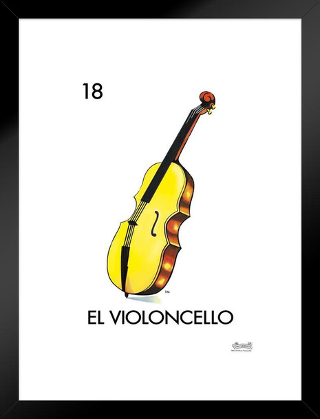 18 El Violoncello Cello Loteria Card Mexican Bingo Lottery Matted Framed Art Print Wall Decor 20x26 inch