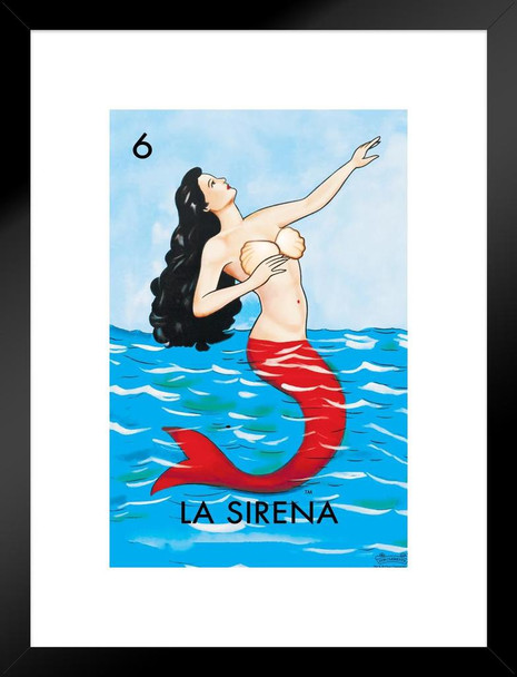 06 La Sirena Mermaid Loteria Card Mexican Bingo Lottery Day Of Dead Dia Los Muertos Decorations Mexico Ocean Sea Fish Party Spanish Native Sign Matted Framed Art Wall Decor 20x26
