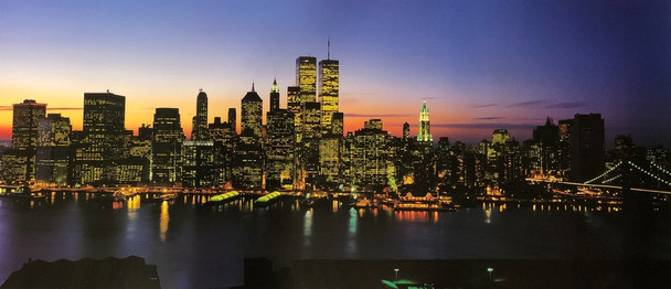 New York Skyline At Sunset Panorama Photo Thick Cardstock Poster 39x20 inch