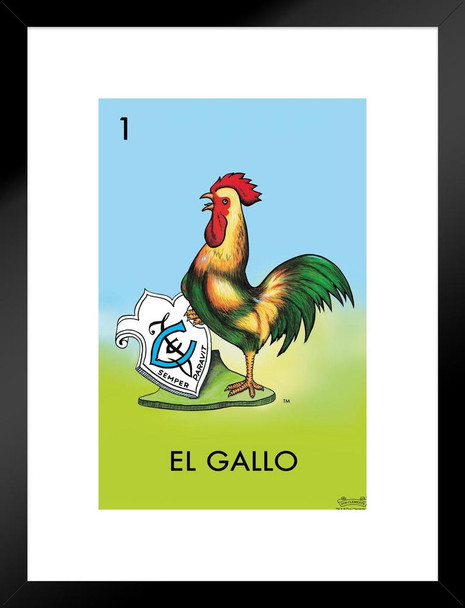 01 El Gallo Rooster Loteria Card Mexican Bingo Lottery Matted Framed Art Print Wall Decor 20x26 inch