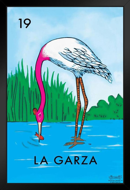 19 La Garza Heron Loteria Card Mexican Bingo Lottery Black Wood Framed Poster 14x20