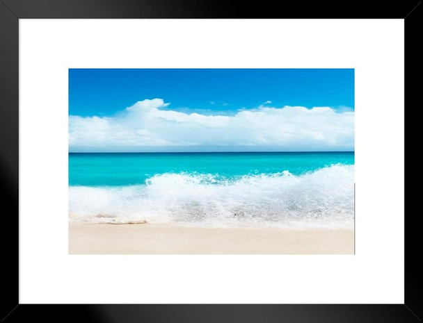 Beautiful Beach Sea Wave Breaking Shore Landscape Sunset Palm Pictures Ocean Scenic Scenery Tropical Nature Photography Paradise Scenes Matted Framed Art Wall Decor 26x20