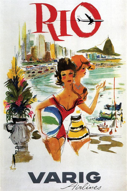 Rio de Janeiro Brazil Varig Airlines Vintage Travel Cool Huge Large Giant Poster Art 36x54