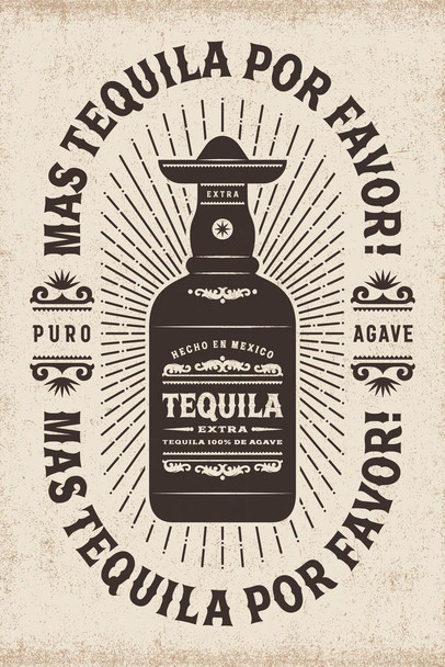 Mas Tequila Por Favor More Tequila Please Puro Agave Vintage Retro Typography Cool Huge Large Giant Poster Art 36x54