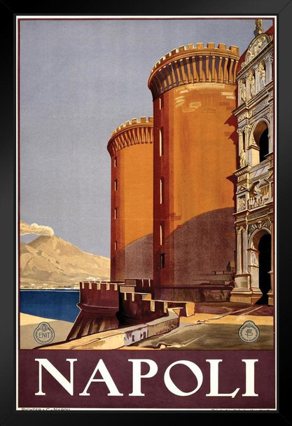 Napoli Naples Italy Vintage Travel Black Wood Framed Poster 14x20