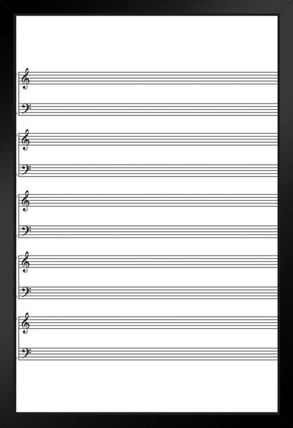 Lined Sheet Music Treble Bass Clef Professional Black Wood Framed Poster 14x20