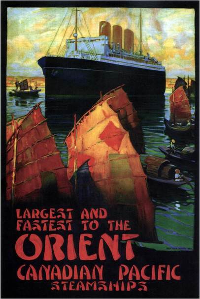 Laminated Canadian Pacific Steamships Largest Fastest to Orient Cruise Ship Vintage Travel Ad Advertisement Canada to China Japan Asia Poster Dry Erase Sign 12x18