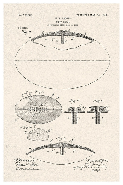 Football With Laces Official Patent Diagram Cool Wall Art Print Poster 12x18