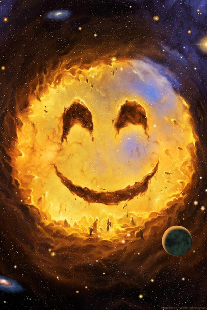 Laminated Galaxy Smile Happy Face by Vincent Hie Funny Art Print Poster Dry Erase Sign 12x18