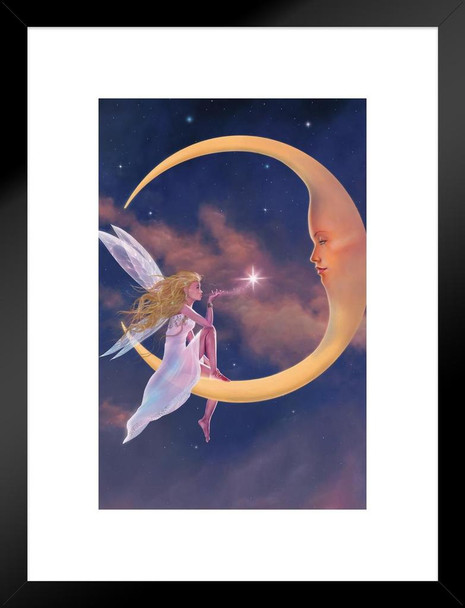 Fairy Star Kiss Moon by Vincent Hie Fantasy Matted Framed Art Print Wall Decor 20x26 inch