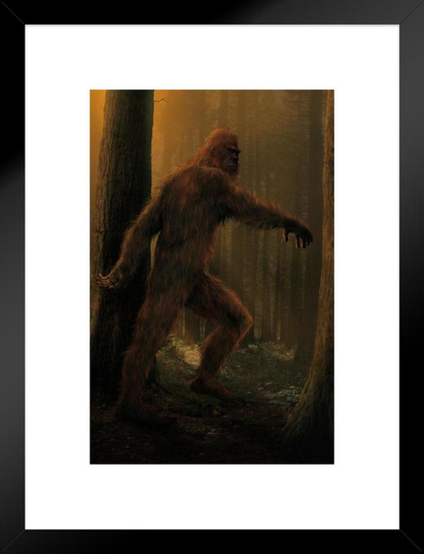 Bigfoot Walking In Forest by Vincent Hie Fantasy Matted Framed Art Print Wall Decor 20x26 inch