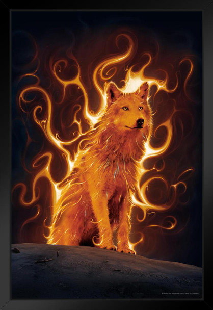 Flaming Phoenix Wolf by Vincent Hie Spirit Animal Fantasy Wolf Posters For Walls Posters Wolves Print Posters Art Wolf Wall Decor Nature Posters Wolf Decorations Black Wood Framed Art Poster 14x20