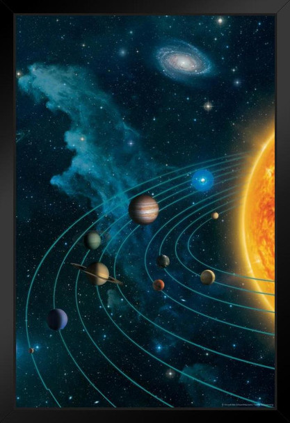 Solar System Earth Moon Stars Planets Glaxaxy by Vincent Hie Art Print Black Wood Framed Poster 14x20