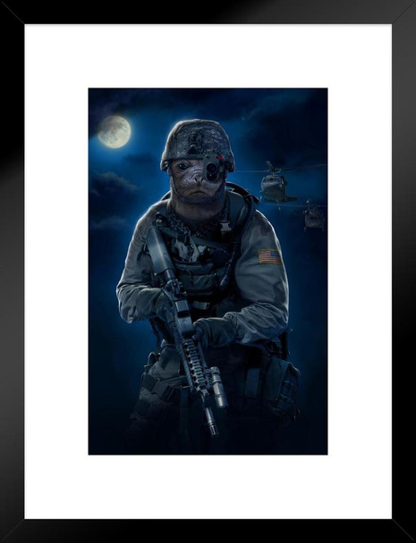 Navy Blue Sky Seal Soldier Animal Mashup by Vincent Hie Fantasy Matted Framed Art Print Wall Decor 20x26 inch