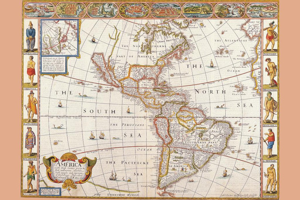 Antique Map of the New World 1626 Cool Wall Art Print Poster 24x36