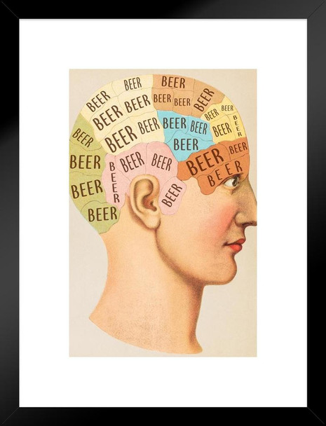 Beer Phrenology Head Funny Drinking Matted Framed Art Print Wall Decor 20x26 inch