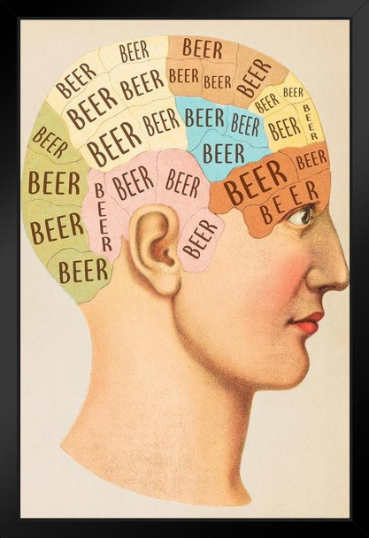 Beer Phrenology Head Funny Drinking Black Wood Framed Poster 14x20