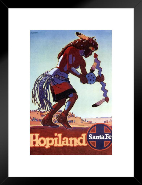 Santa Fe Railway Hopiland Indian Reservation Vintage Travel Matted Framed Art Print Wall Decor 20x26 inch
