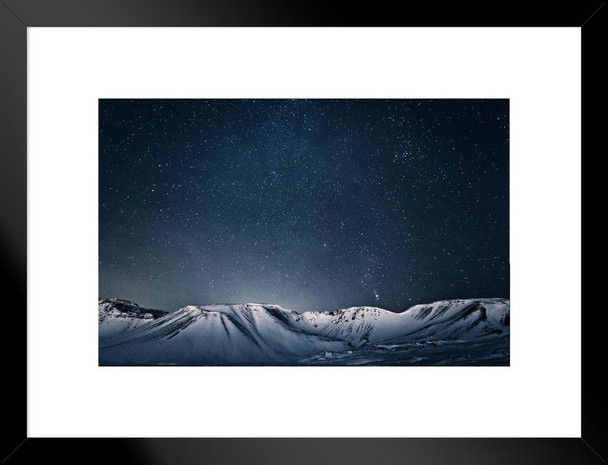 Stars Sky Snowy Mountains Night Landscape Photo Matted Framed Art Print Wall Decor 20x26 inch