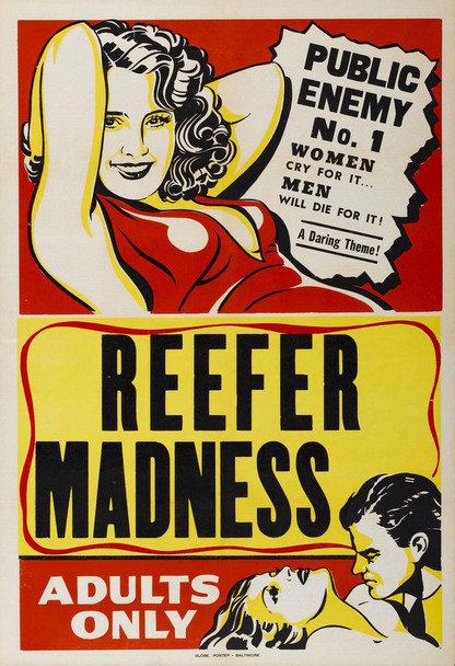 Laminated Reefer Madness Adults Only Marijuana Propaganda Movie Film Vintage Weed Cannabis Room Dope Gifts Guys Smoking Stoner Stoned Sign Buds Pothead Dorm Walls Poster Dry Erase Sign 12x18