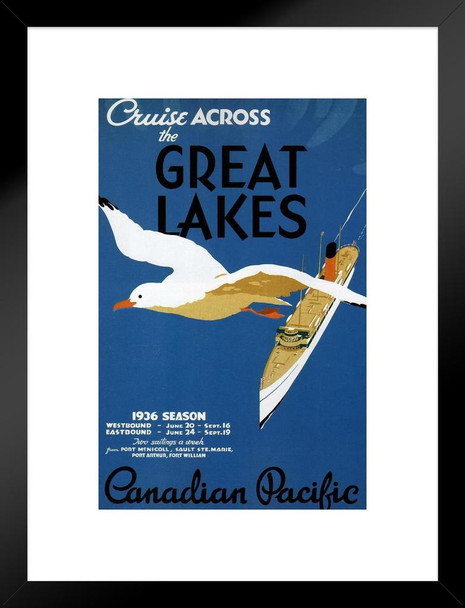 Canadian Pacific Cruise Across the Great Lakes 1936 Vintage Travel Matted Framed Art Print Wall Decor 20x26 inch